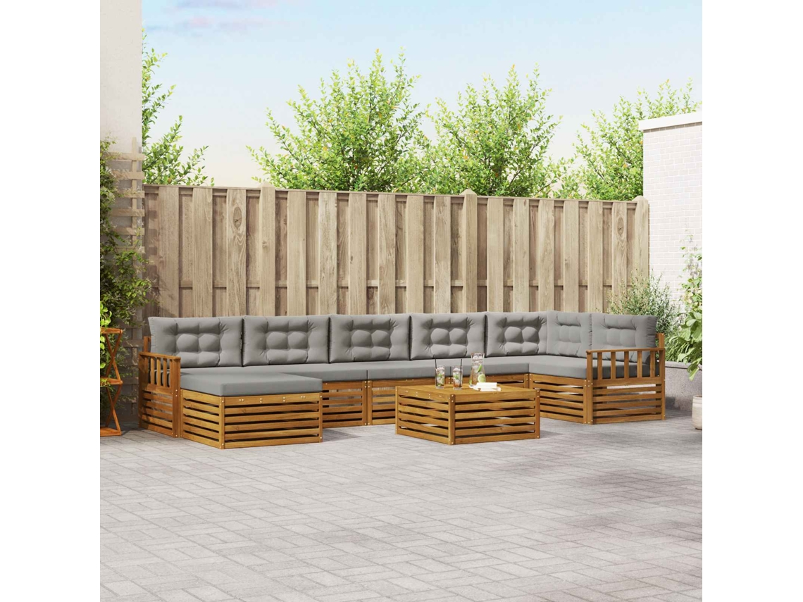 Vidaxl Conjunto De Sofás Para Exterior 8 Pcs Cinza Natural E Claro