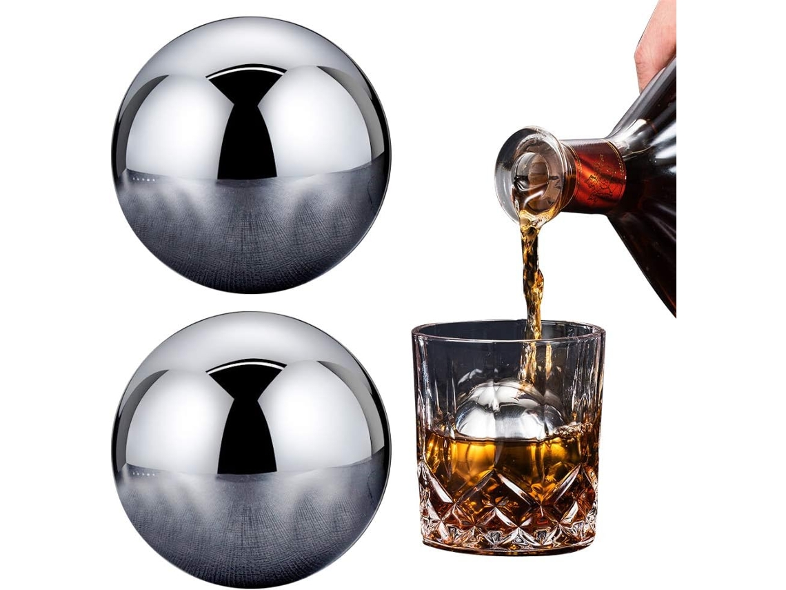 Conjunto 2 Cubos Bolas Redondas Aço Inoxidável Uísque Resfriar Bebidas BRILVIBERA