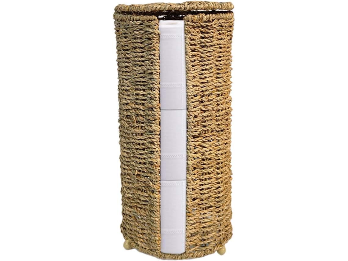 Suporte De Papel Higiênico Independente, Feito À Mão Em Fibra Natural Com Tampa