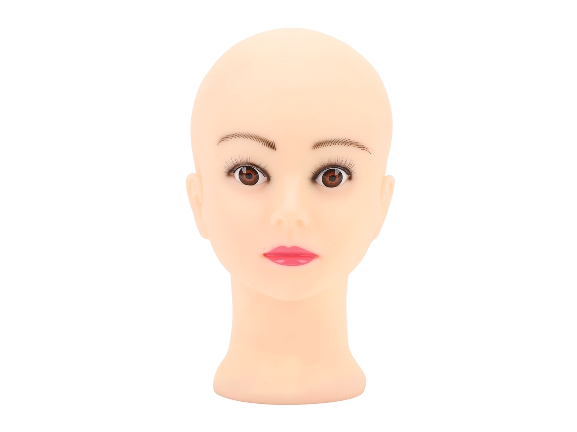 Cabeça de manequim careca para exibição de maquiagem, perucas e chapéus.