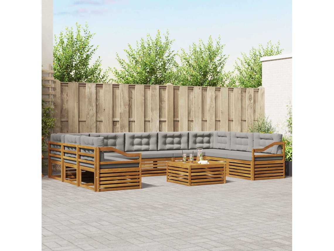 Vidaxl Conjunto De Sofás Para Exterior 10 Unid. Cinza Natural E Claro