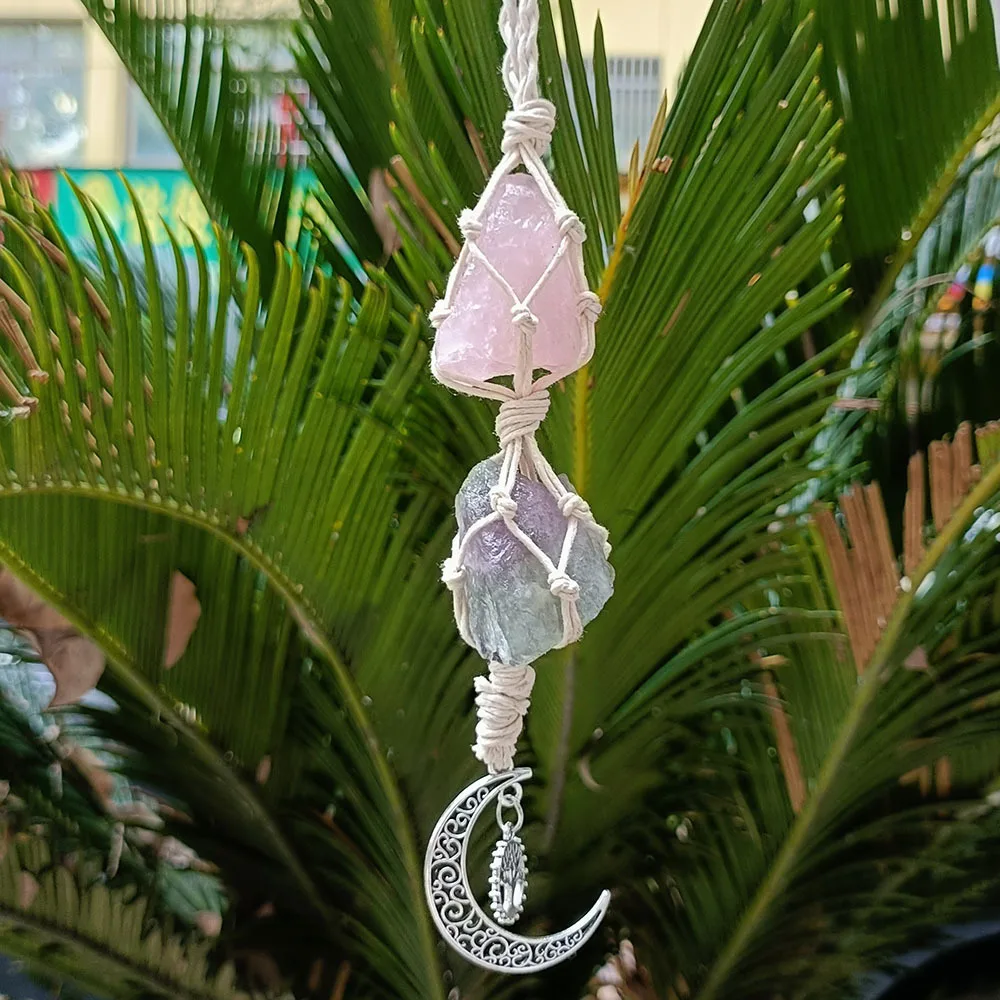 Pingente de Carro com Borla em Pedra Natural Auspiciosa, Representando a Árvore da Vida Dos Chakras. Ornamento para Meditação. MDUG (árvore da Vida B)