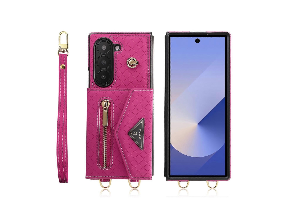 Capa Tipo Carteira Com Zíper E Textura De Grade Pola Para Samsung Galaxy Z Fold6