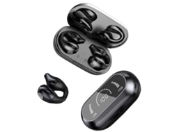 Auriculares Bluetooth 5.2 JIAPEI com condução óssea, clip, LED, 75h, preto