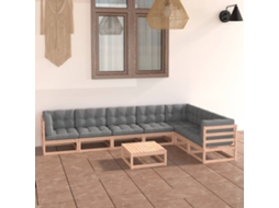 Conjunto Lounge Jardim 8 Peças C/ Almofadões Pinho Maciço Dkd Home Decor