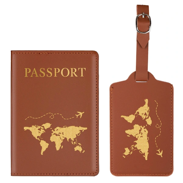 Conjunto De 2 Peças: Porta-passaporte E Etiqueta De Bagagem, Ideal Para Casais Em Casamentos, Festas E Lua De Mel(marrom)