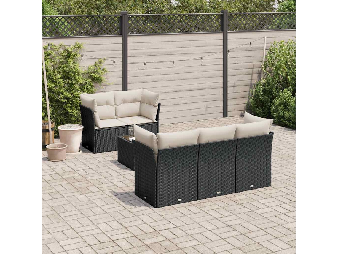 Vidaxl 6 Pcs Conjunto Sofás De Jardim C/ Almofadões Vime Pe Preto
