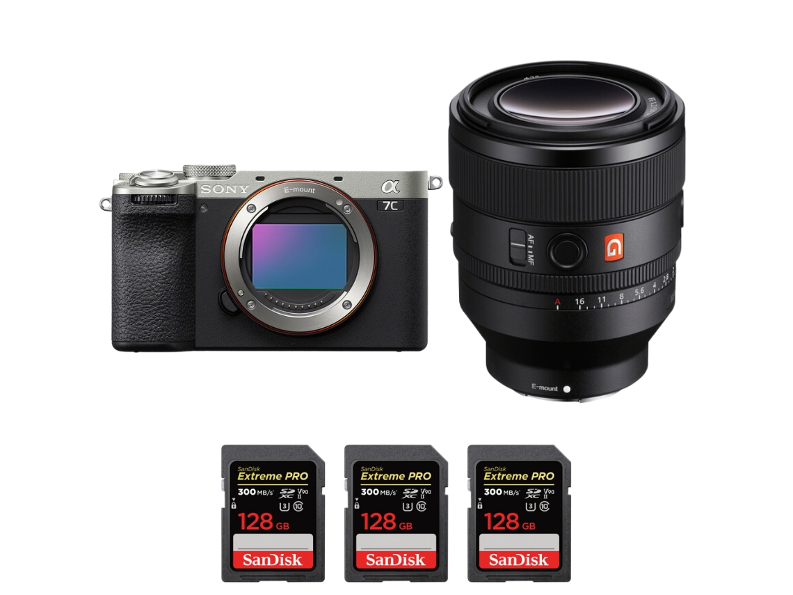 A7c Ii Prateado + Fe 50mm F/1.2 Gm + 3 Sandisk 128gb Uhs ii 300mb/s Máquina Fotográfica Híbrida + Ebook “20 Dicas para Fotos Que Impressionam” SONY