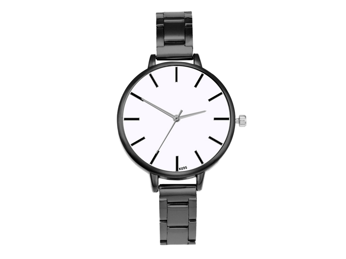 Relógio Analógico de Quartzo Feminino com Pulseira de Aço Estilo Casual e Elegante (preto)