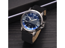 Reloj De Cuarzo Para Hombre Con Correa De Cuero Pu Dial Doble Patrón De Escala Negro Azul