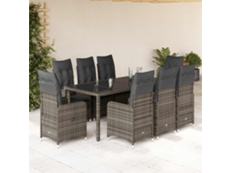 Conjunto 9 Peças Bistrô De Jardim C/ Almofadões Vime Pe Cinzento Dkd Home Decor