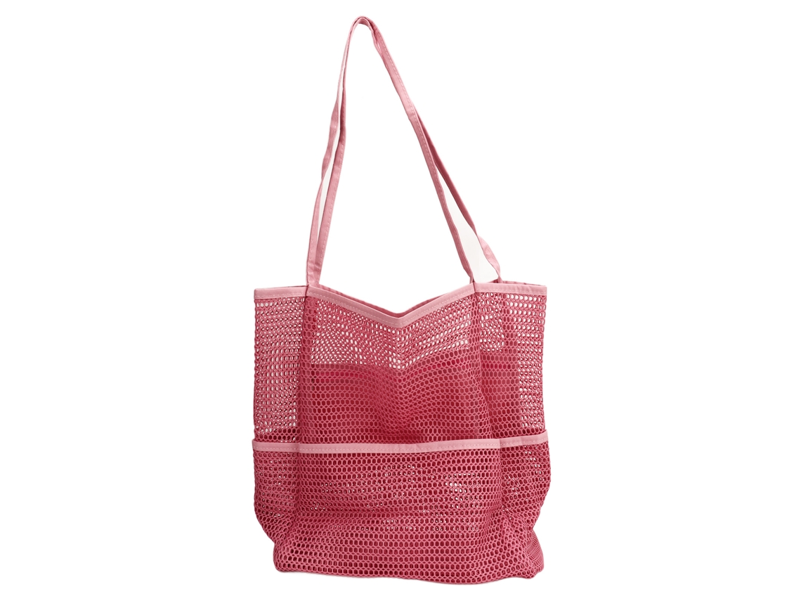 Bolsa de Praia Mesh Rosa com Múltiplos Bolsos para Viagem