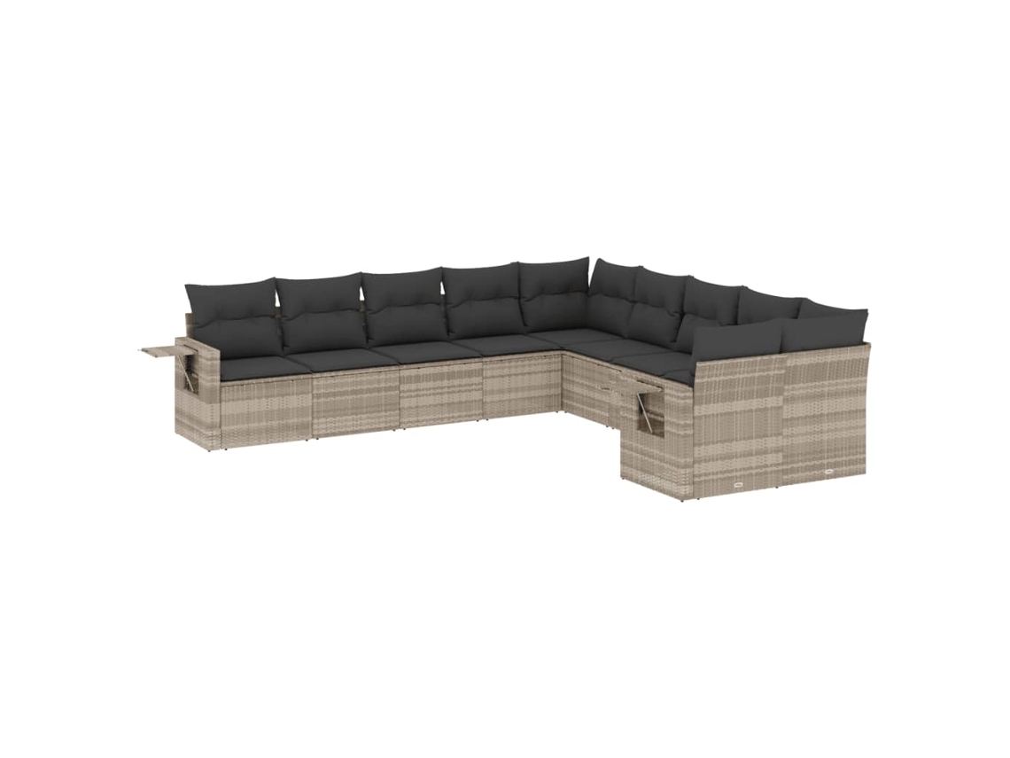 Conjunto 10 sofás jardim com almofadões VIDAXL vime PE cinzento-claro