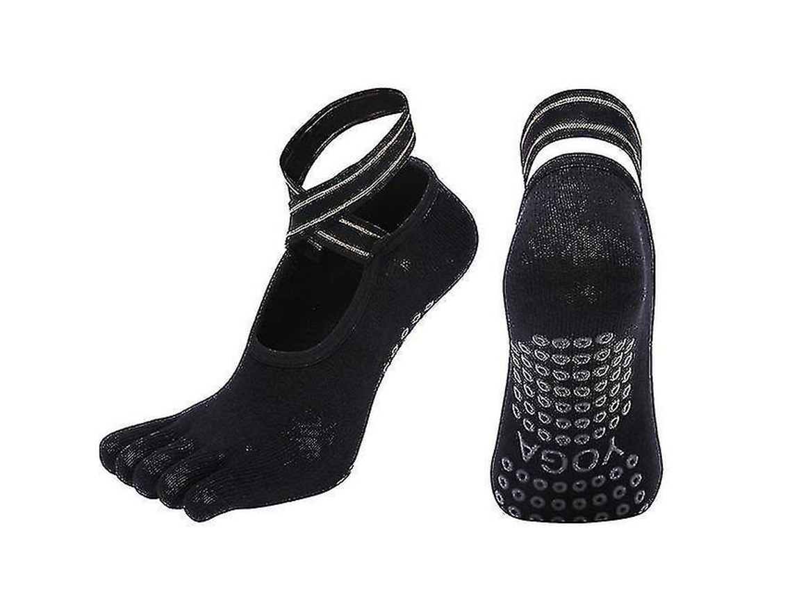 Conjunto De 3 Meias Ioga Para Dedos, Silicone, Pilates, Barra, Fitness E Dança, Com Alça, Mulheres Meninas. Cor: Preto.-aquaforge