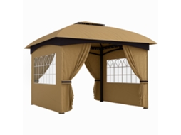 Pavilhão De Bege Jardim De 3,4 X 3,4 M, Tenda De Cerveja Com Teto De Ventilação, Janelas Arqueadas, Estrutura De Aço,