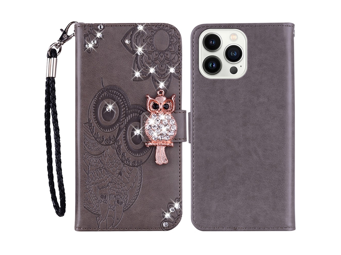 Capa Para Iphone 15 Pro Pele Sintética Cinzento