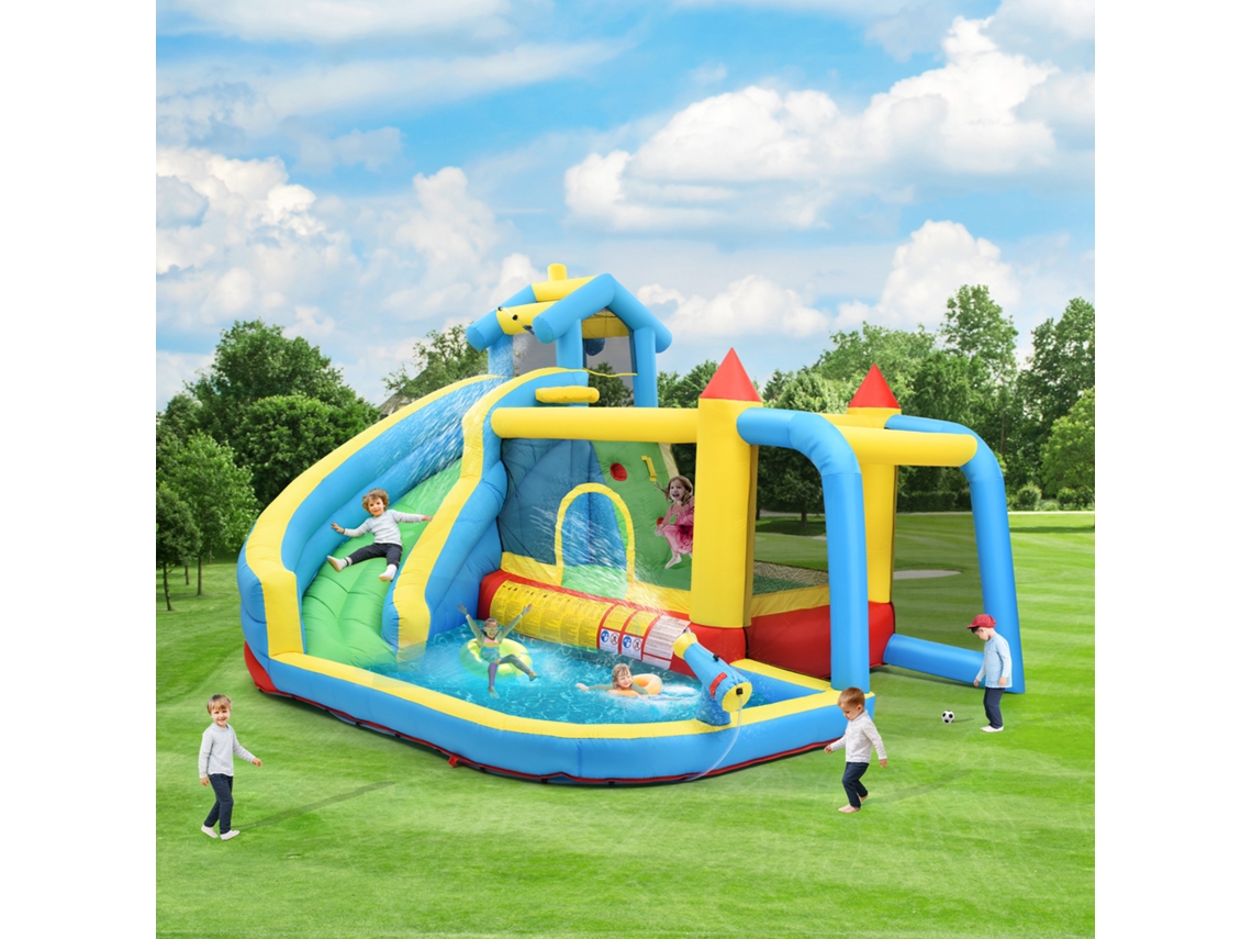 Castelo Inflável 5 em 1 Medida 364x315x239cm, com Piscina e Mini Gol de Futebol, Diversão Completa para Crianças cs