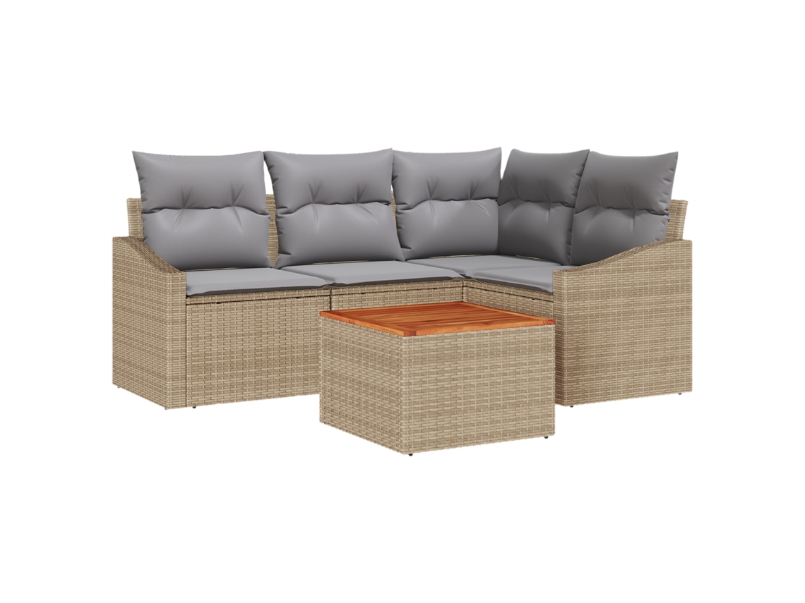 Conjunto 5 De Sofá De Jardim Com Almofadas Vidaxl Em Bege, Rattan Poliéster E Acácia