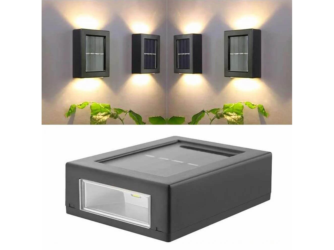 Kit com 2 lâmpadas solares para fachada, parede, escadas, preto AQUAFORGE