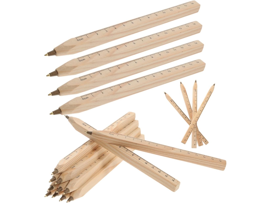 Conjunto De 20 Canetas Esferográficas Madeira Com Corpo Quadrado,