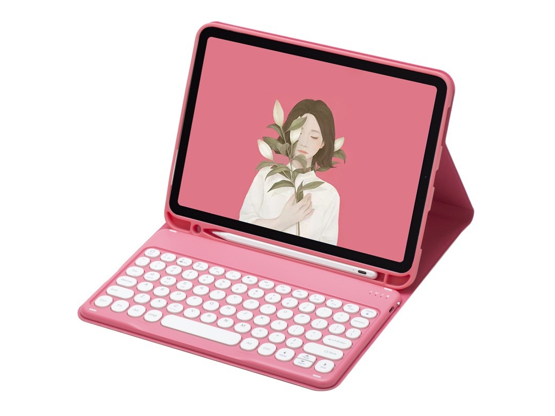 Capa de Teclado Bluetooth para Ipad 10th Gen 10.9 2022 Capa Magnética Giratória em Acrílico ,português, Vermelho XIAOMOYU