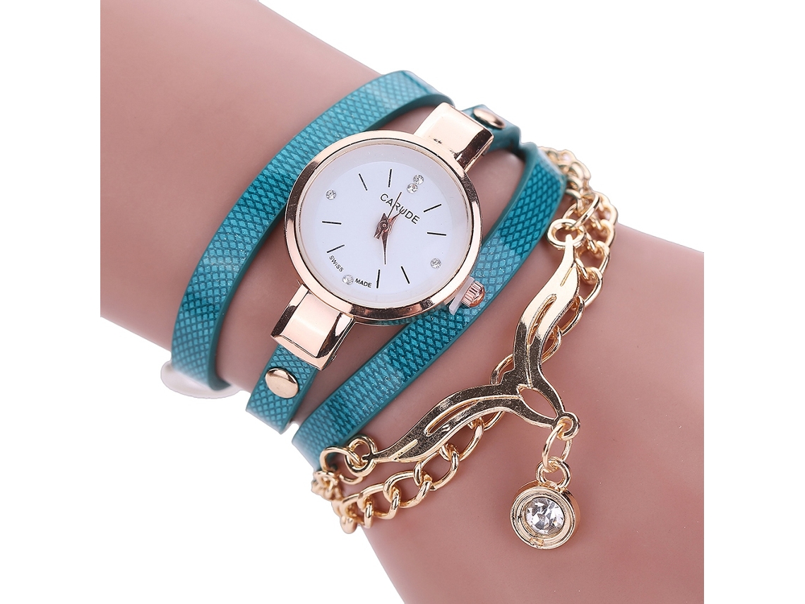 Relógio Feminino de Pulso Fashion com Pulseira de Couro Pu e Movimento de Quartzo (azul Claro)