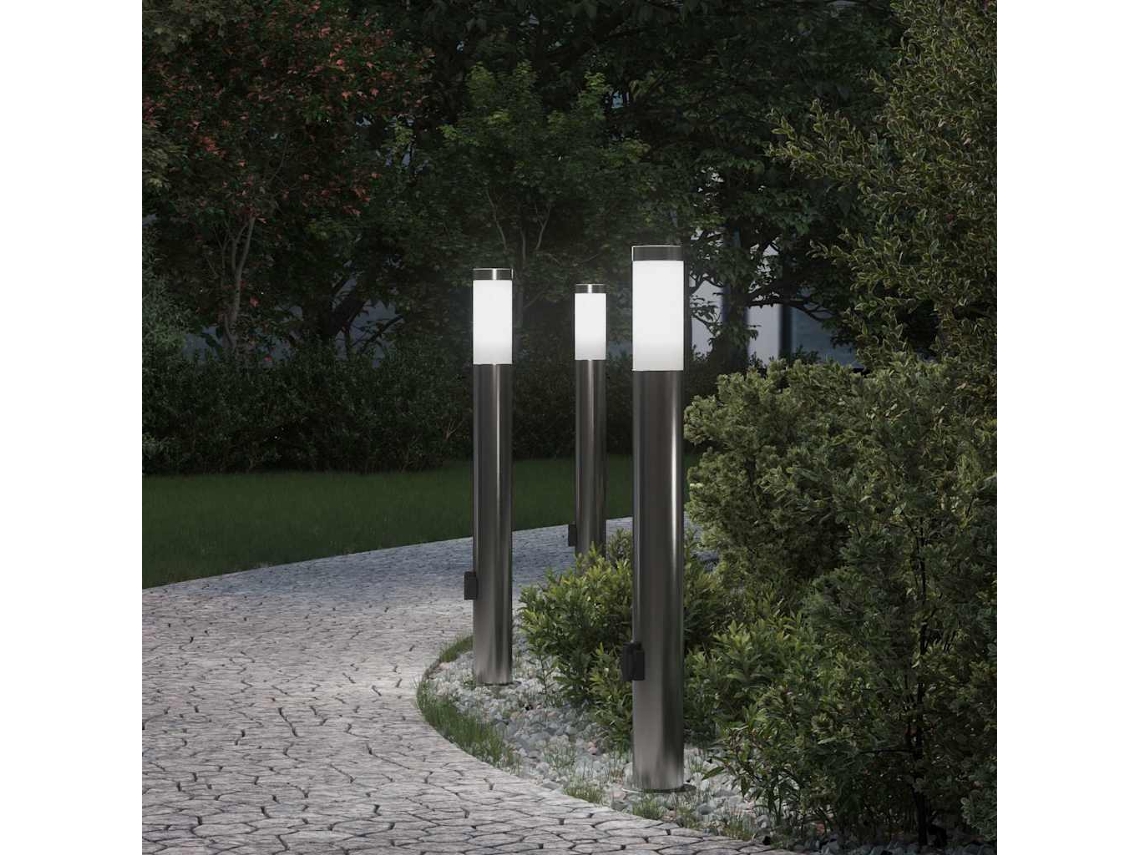 Vidaxl Conjunto De 3 Postes De Iluminação Com Tomada, 80 Cm, Aço Inoxidável, Ip44