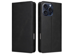 Capa Bloqueio Rfid Para Iphone 15 Pro Pele Sintética Magnética Preto