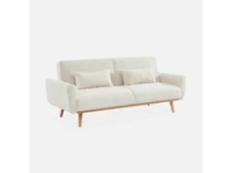Sofá-cama Em Tecido Bouclé Com Pés Em Madeira, 3 Lugares, Creme