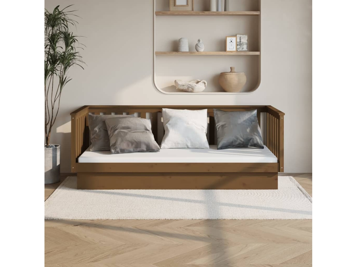 Sofá cama 80x200 cm madera maciza de pino marrón miel