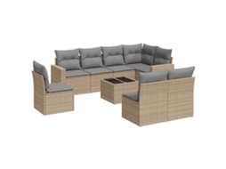 Maison Exclusive - 9 Pcs Conjunto De Sofás P/ Jardim Com Almofadões Vime Pe Bege