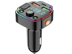 Transmissor Fm YIZHOOD Q8 Carregador de Carro Isqueiro de Carro Bluetooth Mp3 Display Digital de Borda Galvanizada Preto