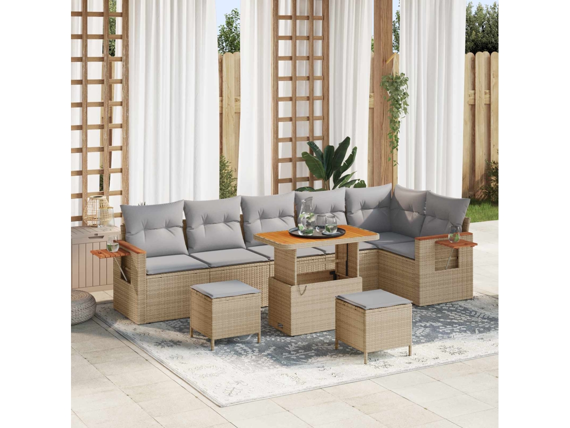 Vidaxl Conjunto De Sofá De Jardim 9 Unid. Bege Vime Pe