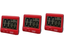 Conjunto De 3 Despertadores Digitais Lcd Para Cozinha Com Base Magnética E Manual Gokoco (vermelho)