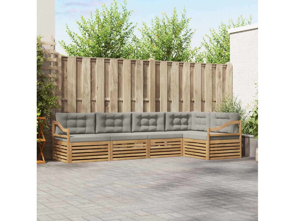 Vidaxl Conjunto De Sofás Para Exterior 5 Unid. Branco E Cinzento-claro