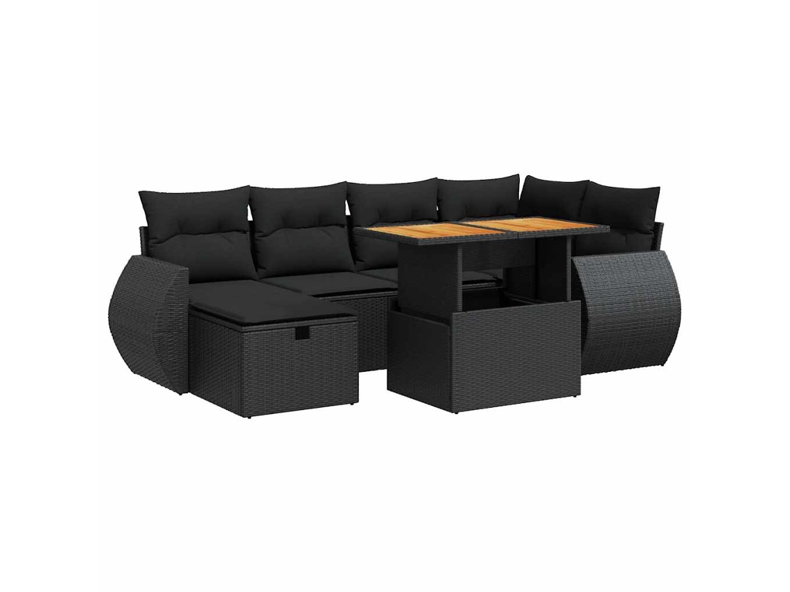 Conjunto de sofá de jardim com 8 peças, em vime pe/acacia marrom, exclusivo da MAISON.