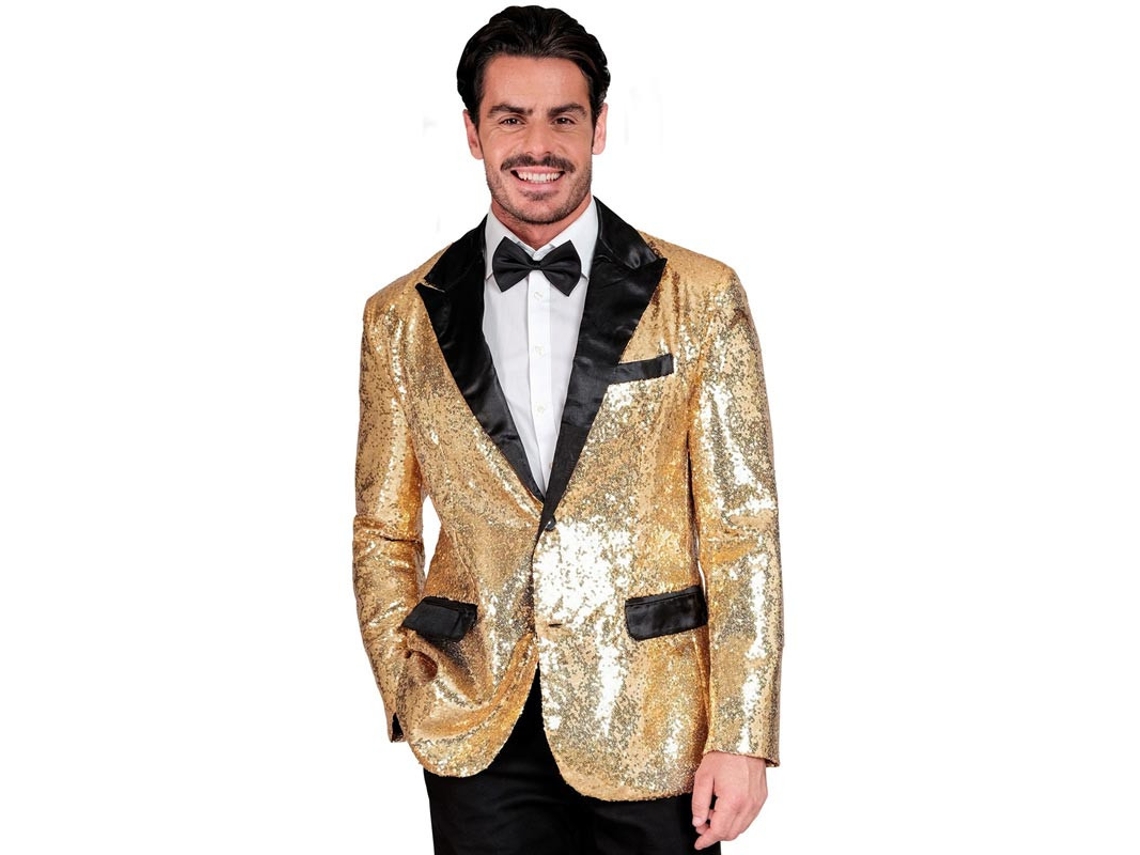 Jaqueta de festa masculina com lantejoulas douradas e pretas