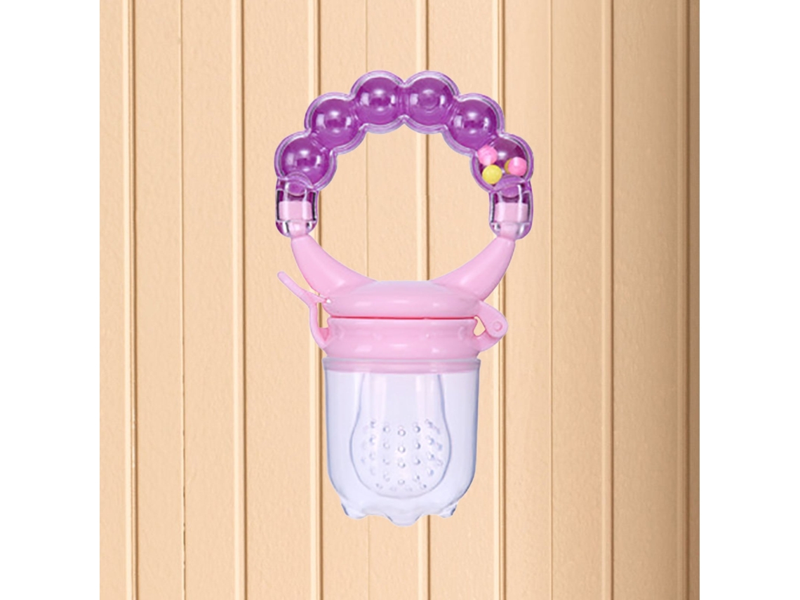 Primerox alimentador de Frutas Bebê com Mordedor Silicone Seguro e Sininho Texturado Roxo