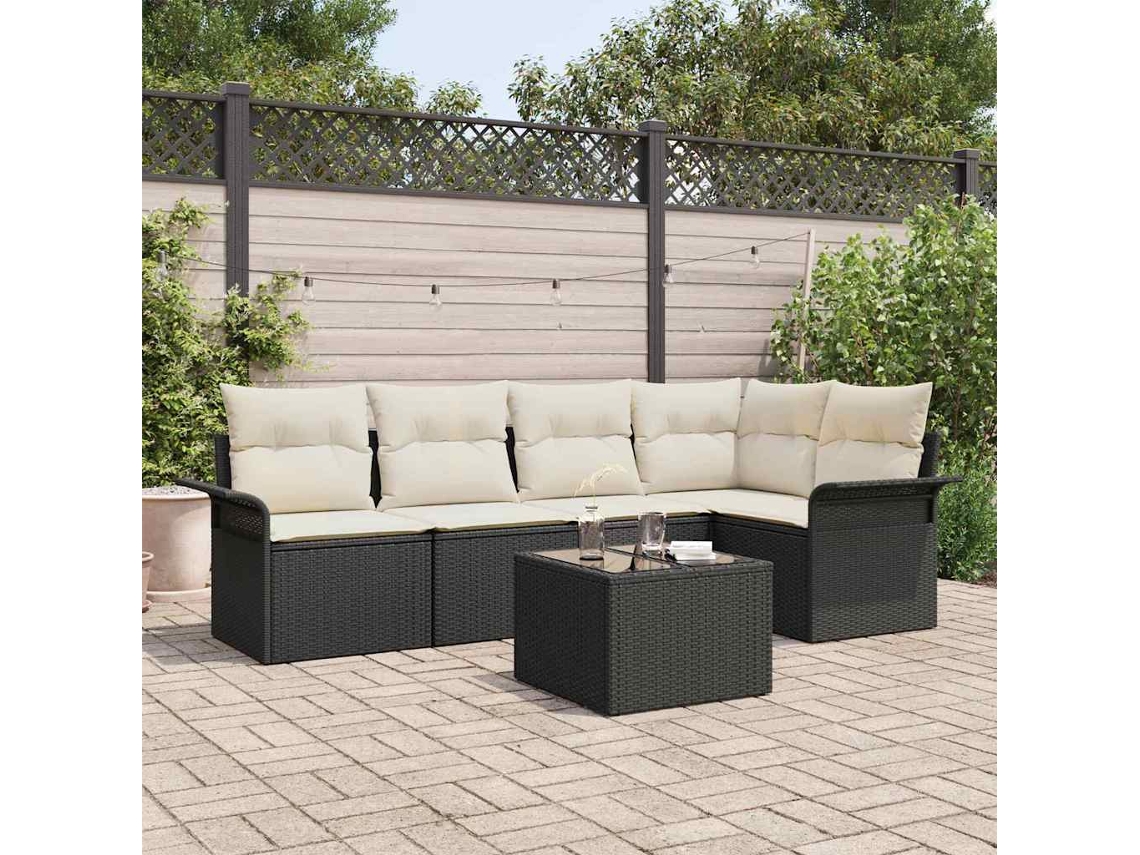 Vidaxl Conjunto De Sofá De Jardim 6 Unid. Preto Vime Pe
