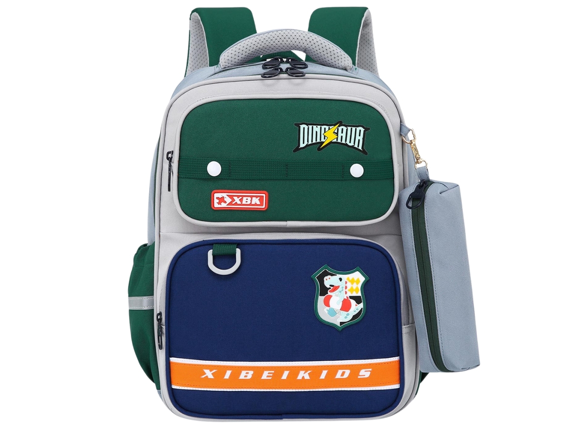 School Backpack Patches Dinosaur With Pencil Case Gray 16l