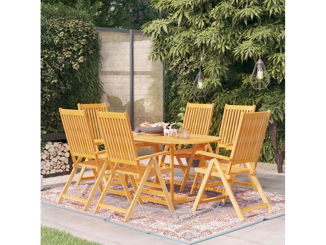 Vidaxl 7 Pcs Conjunto De Jantar Para Jardim Madeira De Teca Maciça