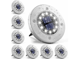 Kit com 8 luminárias solares de solo, 12 Leds, aço inox, à prova d'água, para jardim e gramado AQUAFORGE