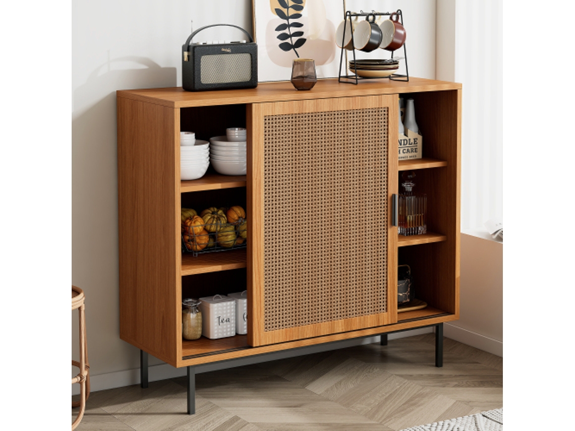 Armário de cozinha com 2 portas de correr e prateleira ajustável, estilo rústico para sala de estar ou sala de jantar 100x90x37 cm Ehstmind