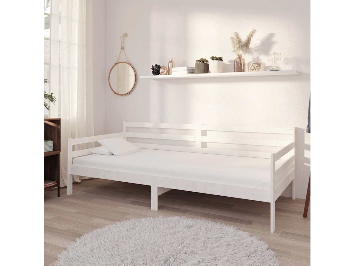 Vidaxl Sofá-cama 90x200 Cm Madeira De Pinho Maciça Branco