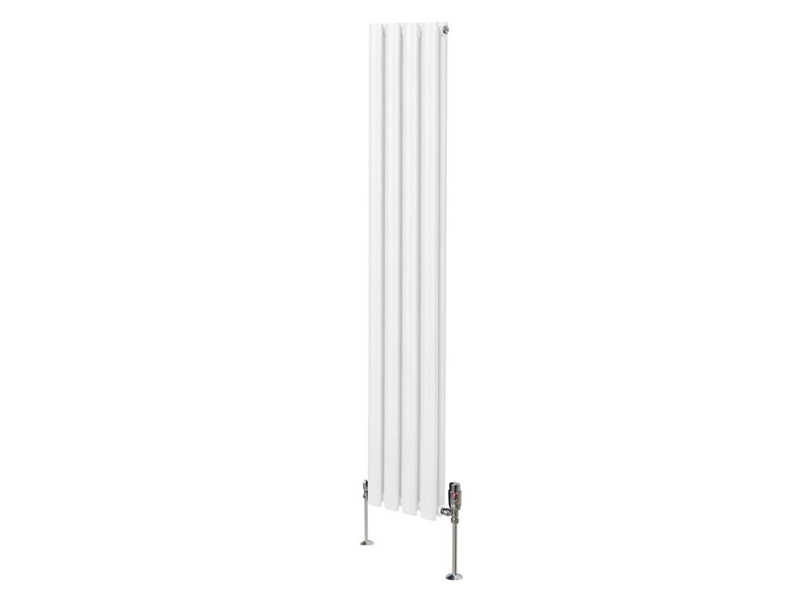Radiador Vertical De Colunas Ovais Branco 1600x240mm Em Aço Carbono Com Válvulas Termostáticas Cromadas, Potência 2797