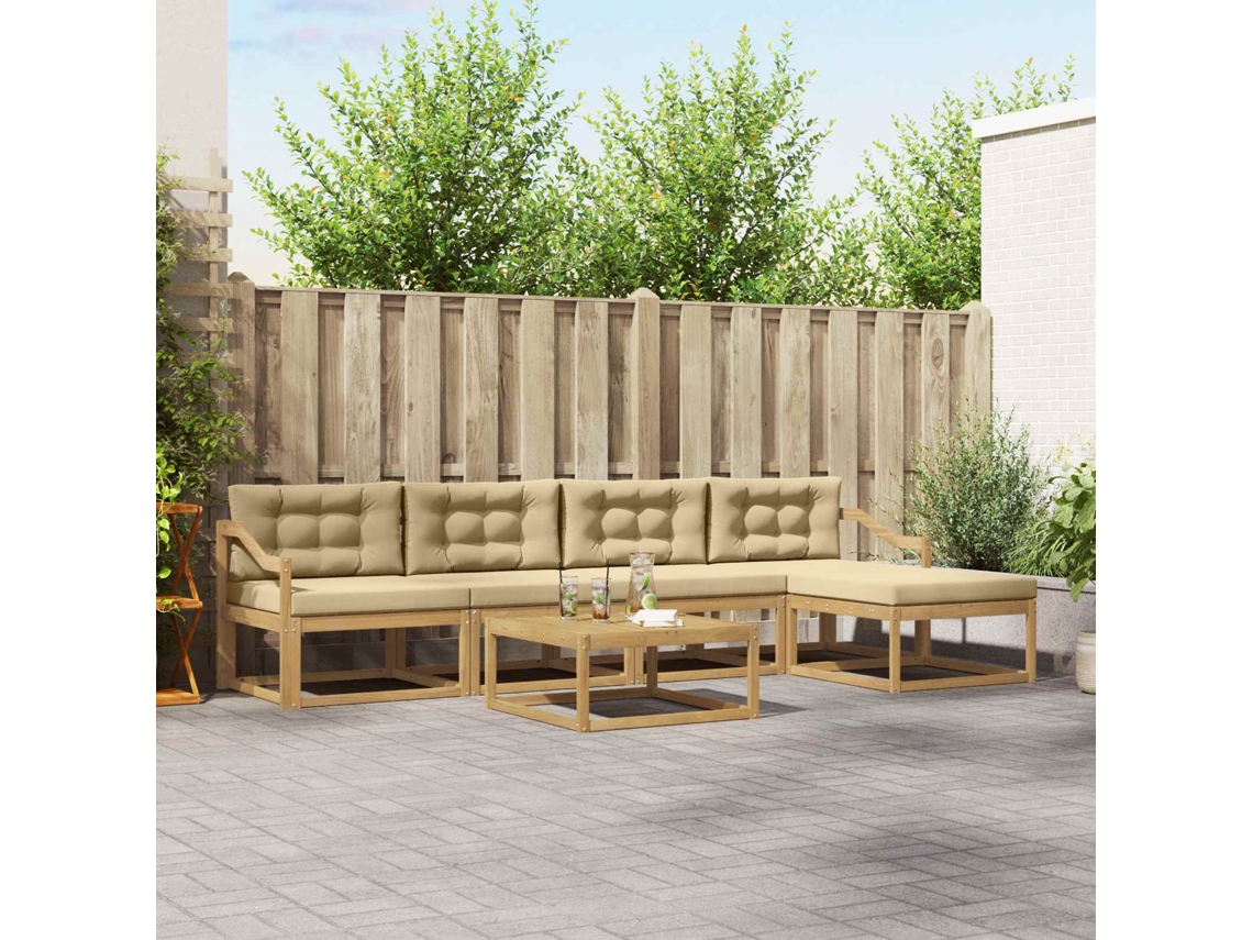 Vidaxl Conjunto De Sofás Para Exterior 6 Unid. Branco E Bege Poliéster