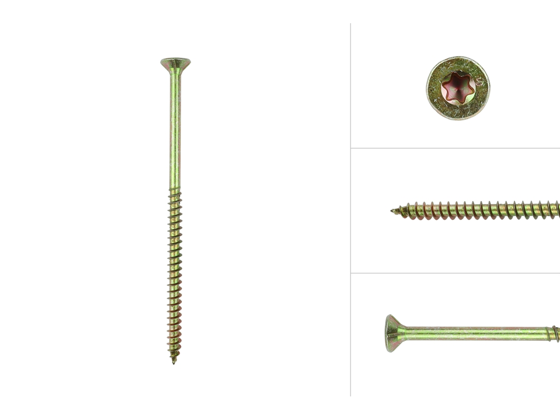 Parafusos para Aglomerado Galvanizados Amarelos 6 X 100 Mm Torx 30 com Ponta Perfurante Caixa 100 Peças WOVAR