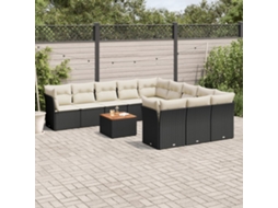 Vidaxl 12 Pcs Conjunto De Sofás De Jardim C/ Almofadões Vime Pe Preto