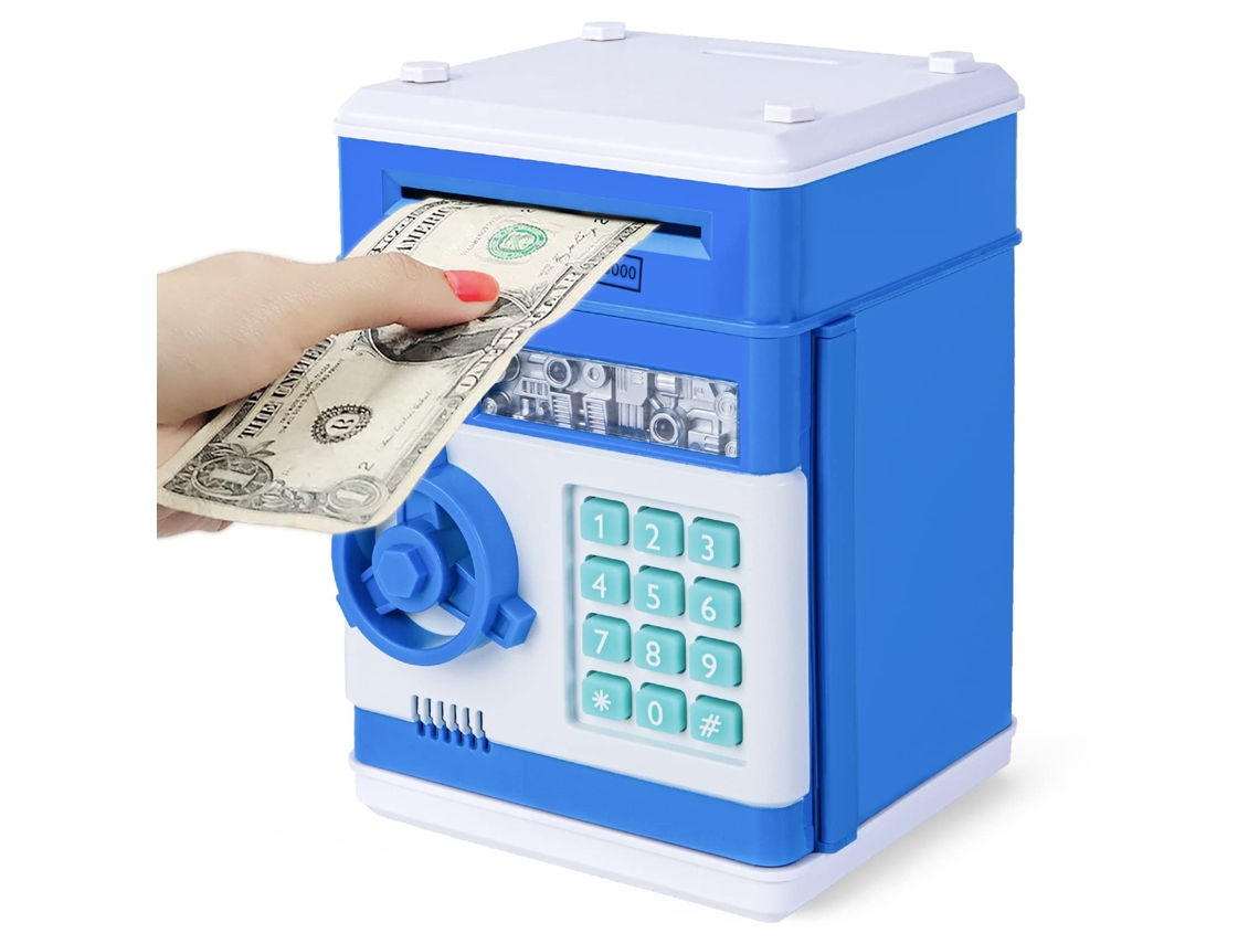 Cofrinho Eletrônico Porco Mini Atm com Senha Automática, Presente para Crianças 4 11 Anos, Azul