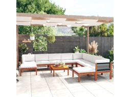 Vidaxl Conjunto De Lounge De Jardim Vidaxl Com 11 Peças E Almofadas Em Madeira De Acácia Creme E Corda